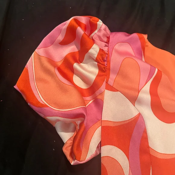 Retro Groovy 70s Spring Fun Dress Puff Sleeves Flounce Tiered Ruffle Size Large - Picture 4 of 4